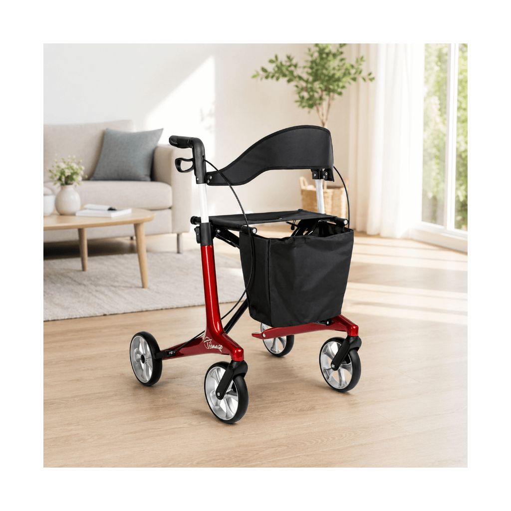 FUTURO RED | Kolfiberrollator 5,3 kg | Mjuka hjul