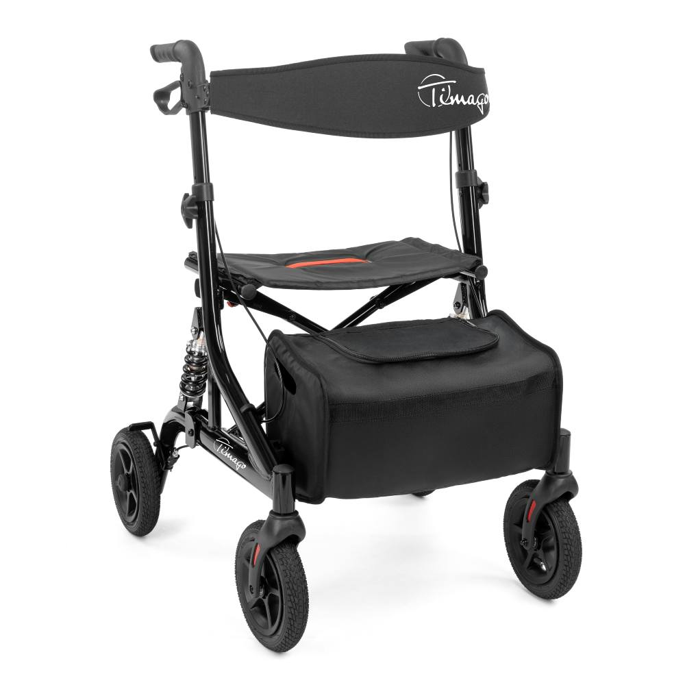 Lättviktsrollator med luftfyllda hjul och stötdämpare